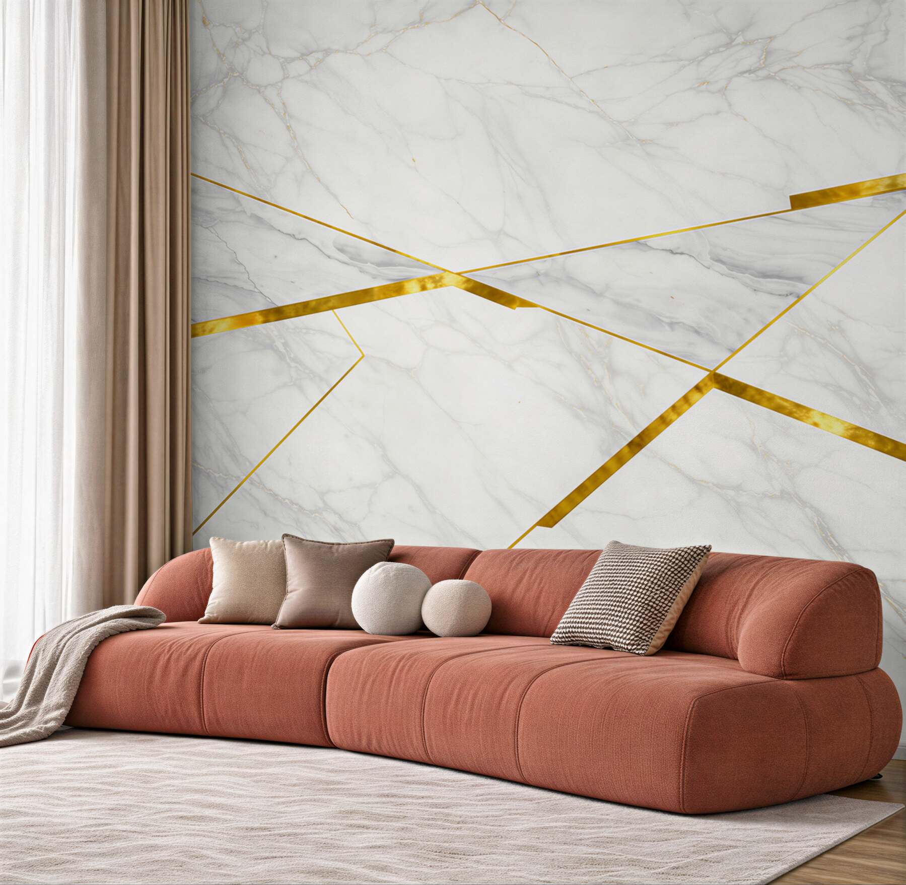 Fototapeta biały marmur ze złotymi liniami geometryczna elegancja