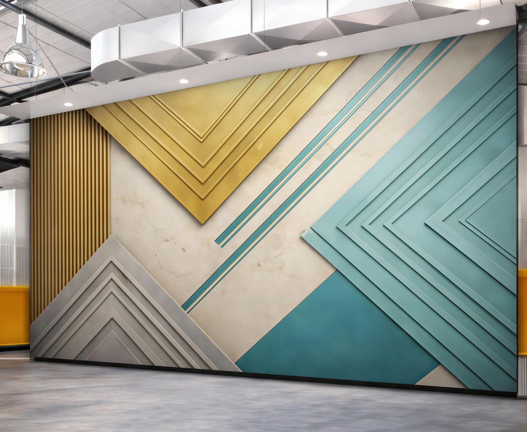 Fototapeta geometryczna złoto turkusowa z marmurem nowoczesna 3D
