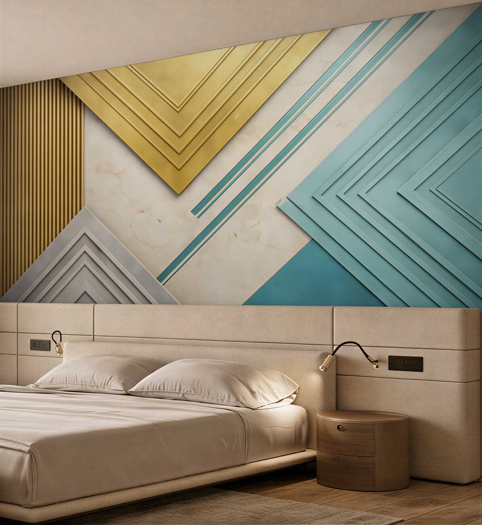 Fototapeta geometryczna złoto turkusowa z marmurem nowoczesna 3D
