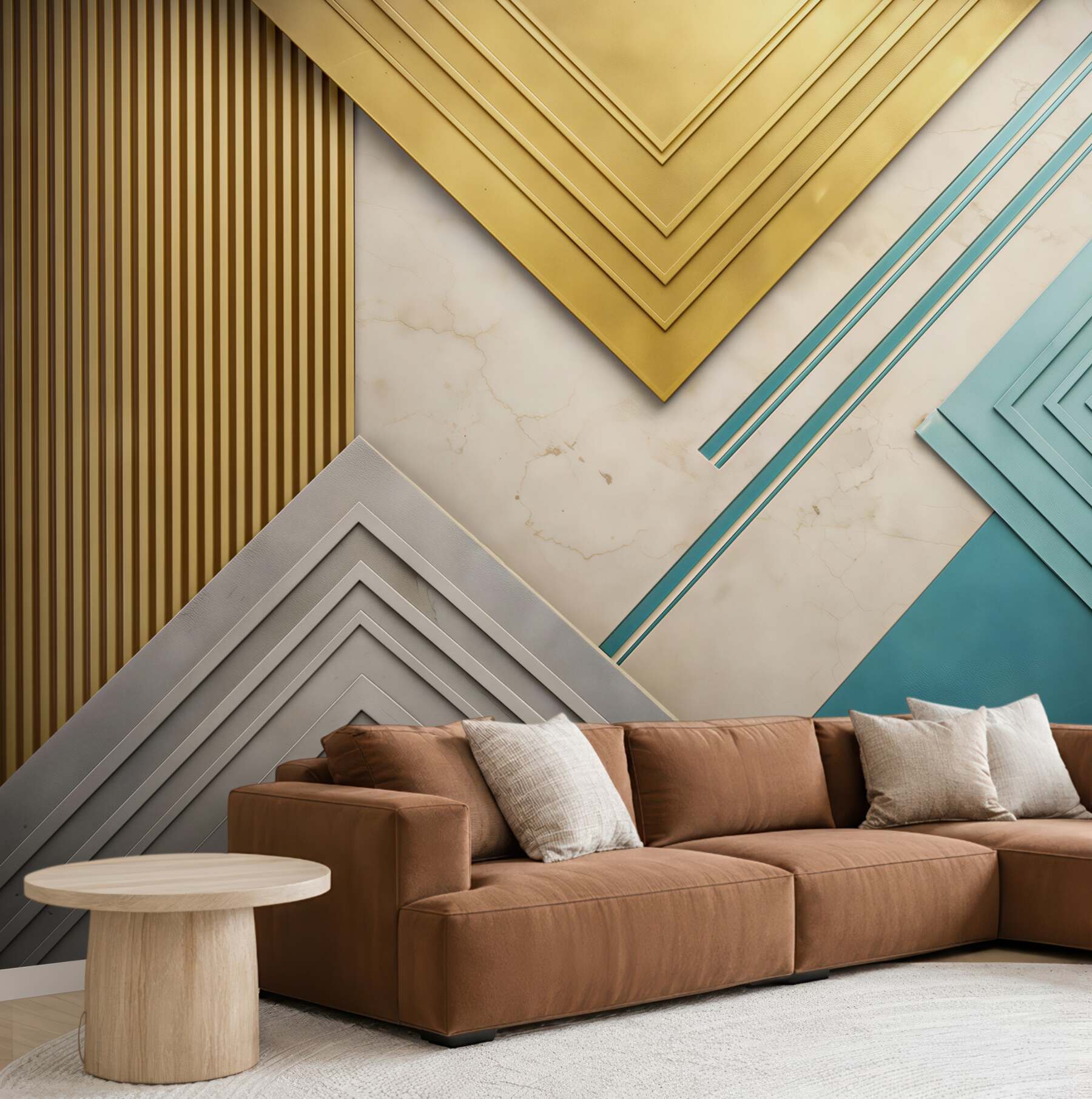 Fototapeta geometryczna złoto turkusowa z marmurem nowoczesna 3D