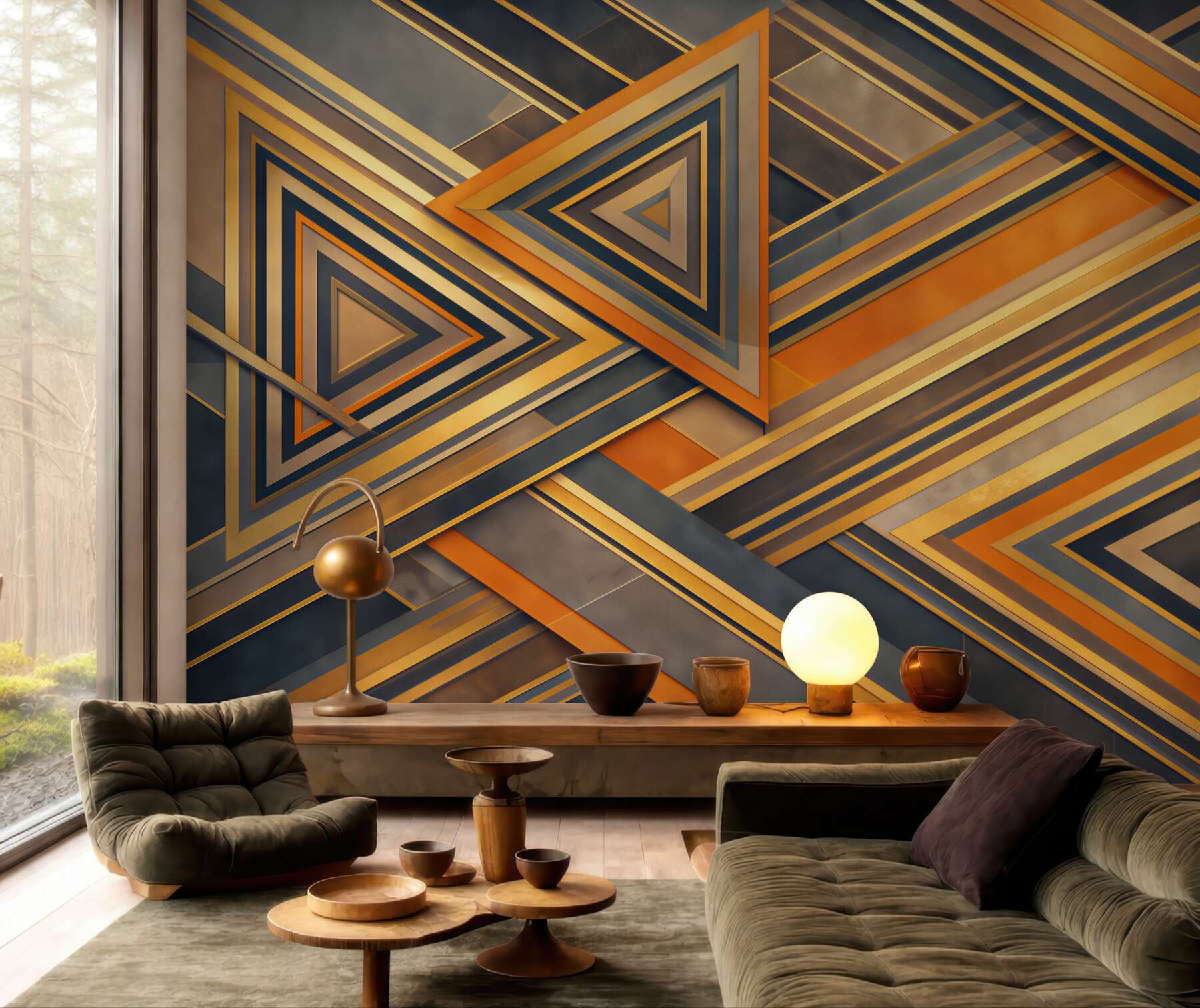 Fototapeta abstrakcyjne trójkąty złoto grafitowe w stylu art deco