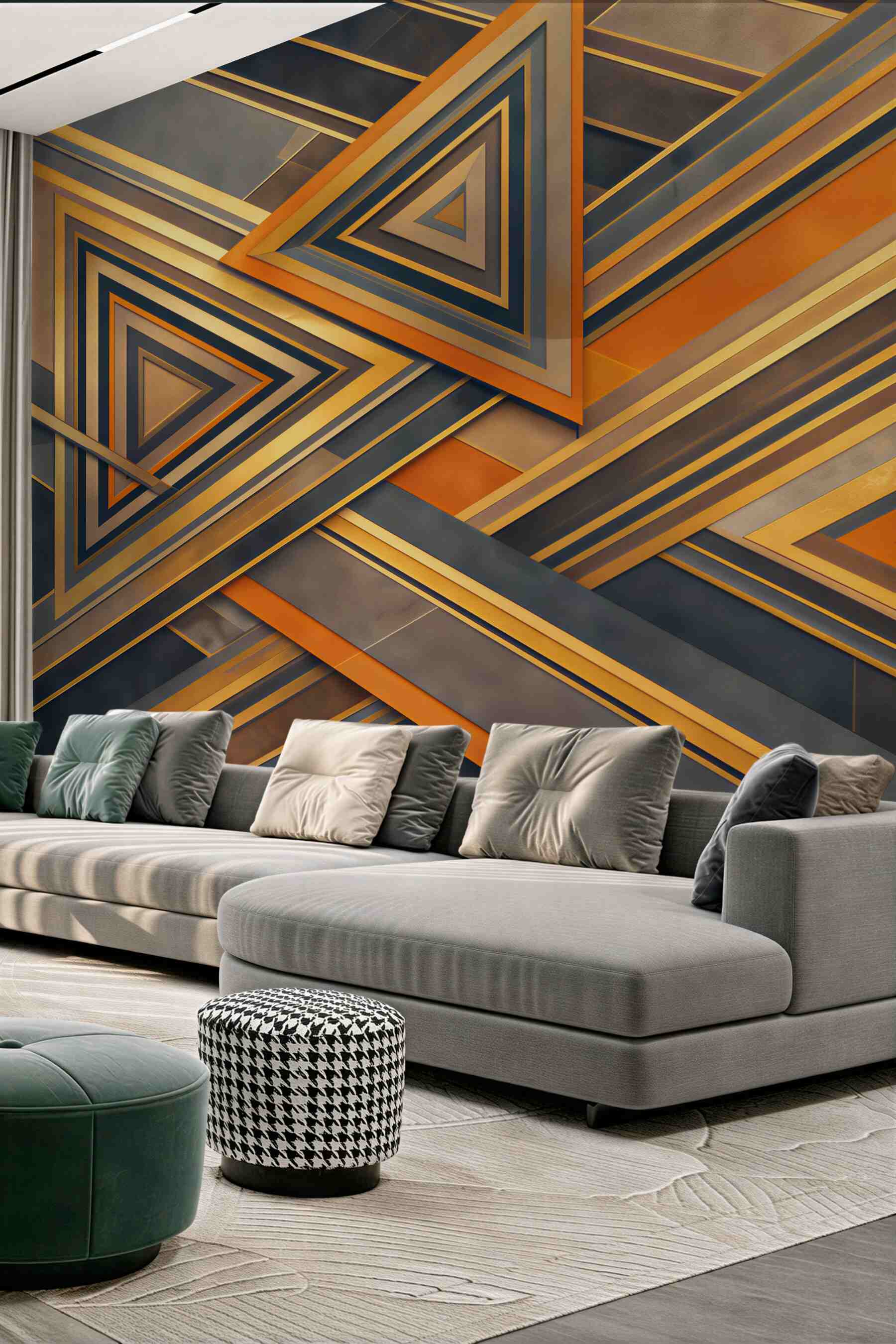 Fototapeta abstrakcyjne trójkąty złoto grafitowe w stylu art deco