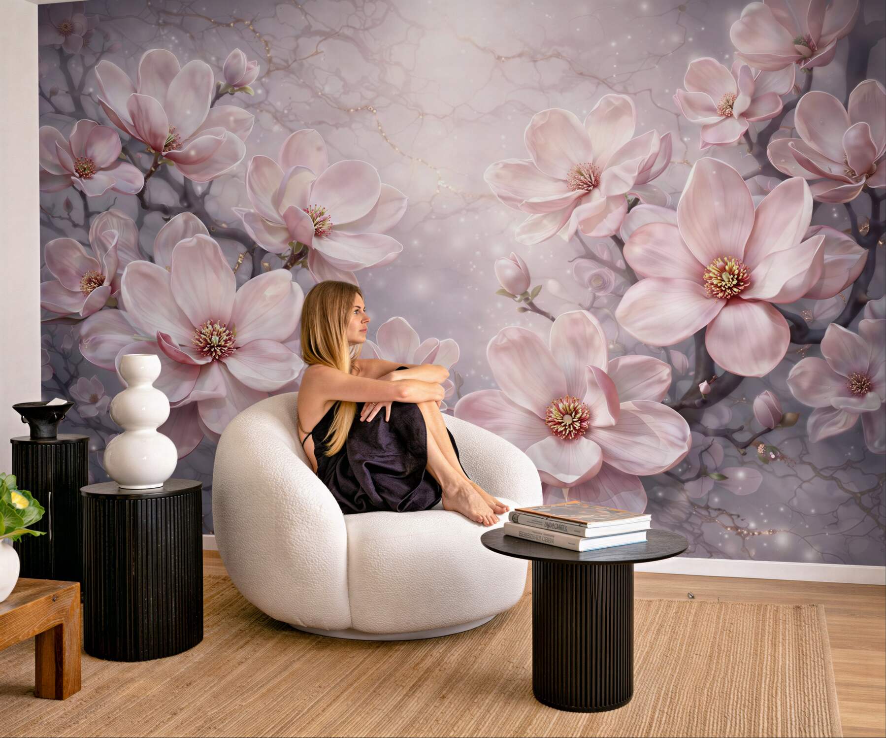 Fototapeta różowe magnolie na gałęziach elegancka i romantyczna