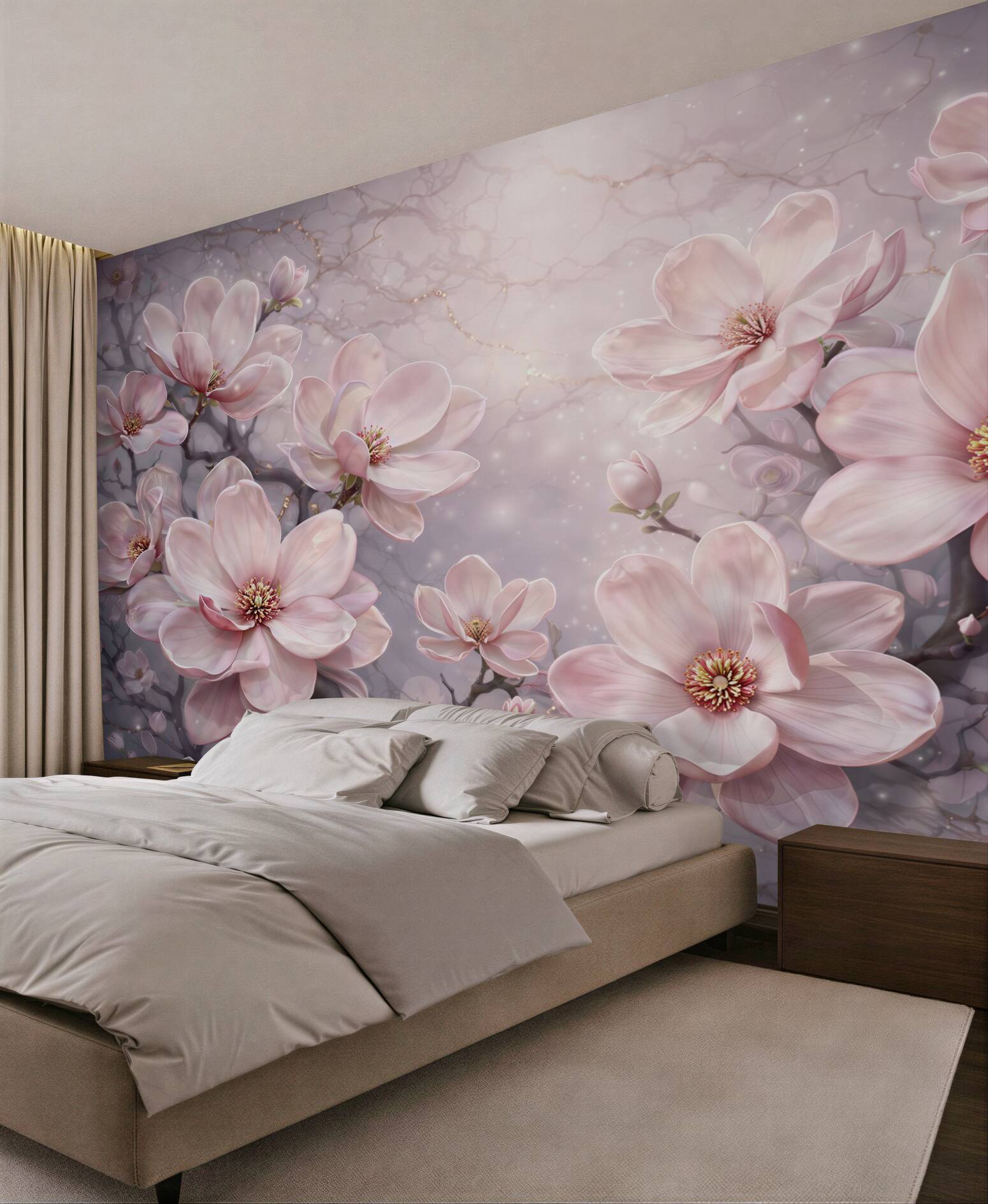 Fototapeta różowe magnolie na gałęziach elegancka i romantyczna
