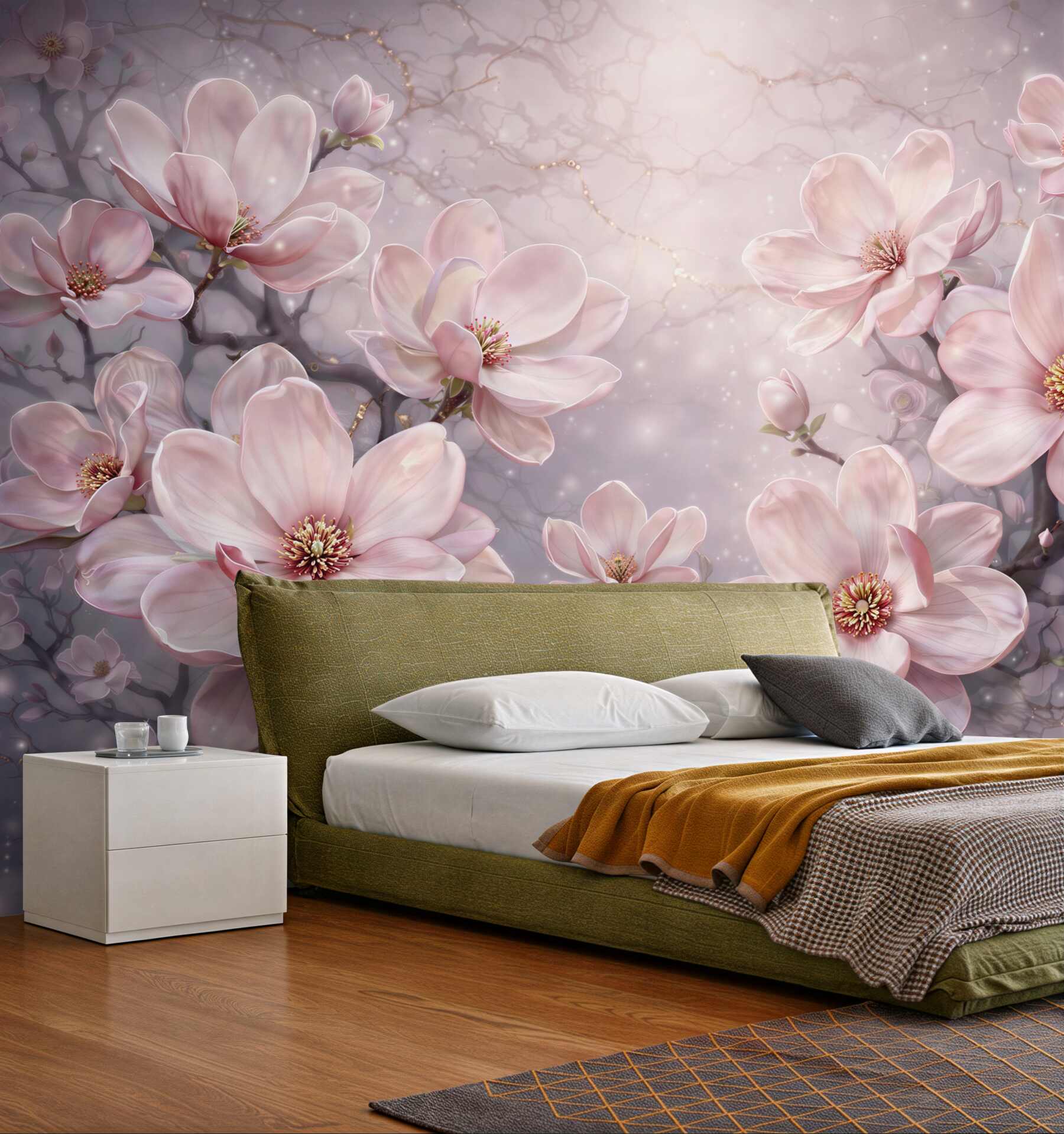 Fototapeta różowe magnolie na gałęziach elegancka i romantyczna