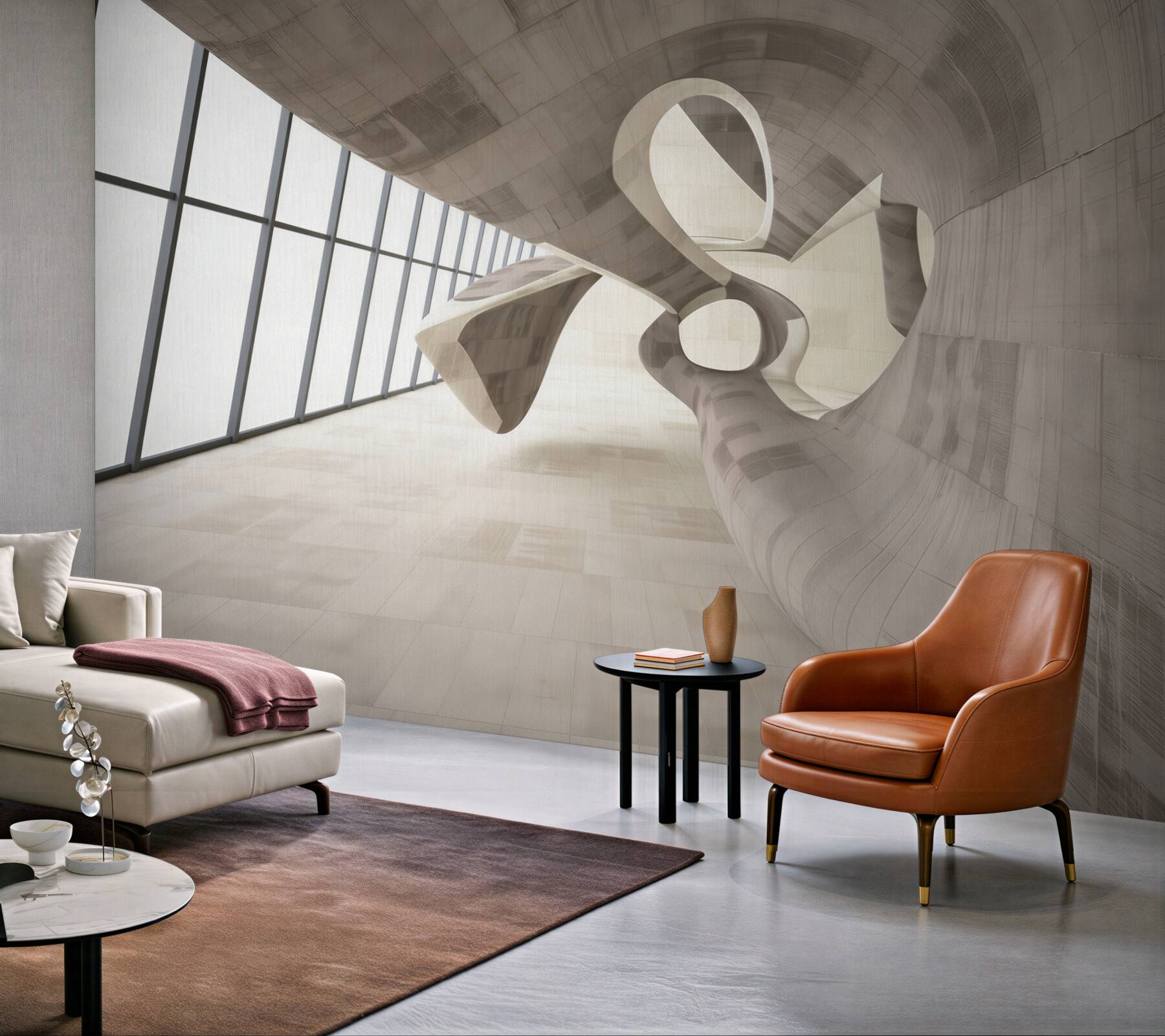 Fototapeta abstrakcyjna architektura 3D beżowa do nowoczesnego wnętrza