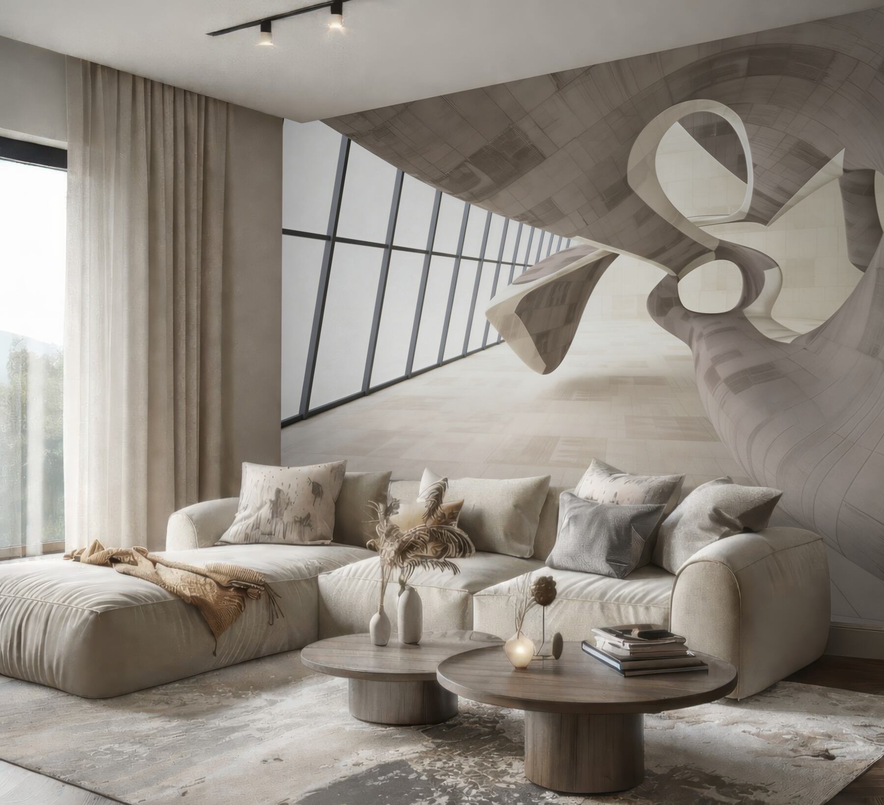 Fototapeta abstrakcyjna architektura 3D beżowa do nowoczesnego wnętrza