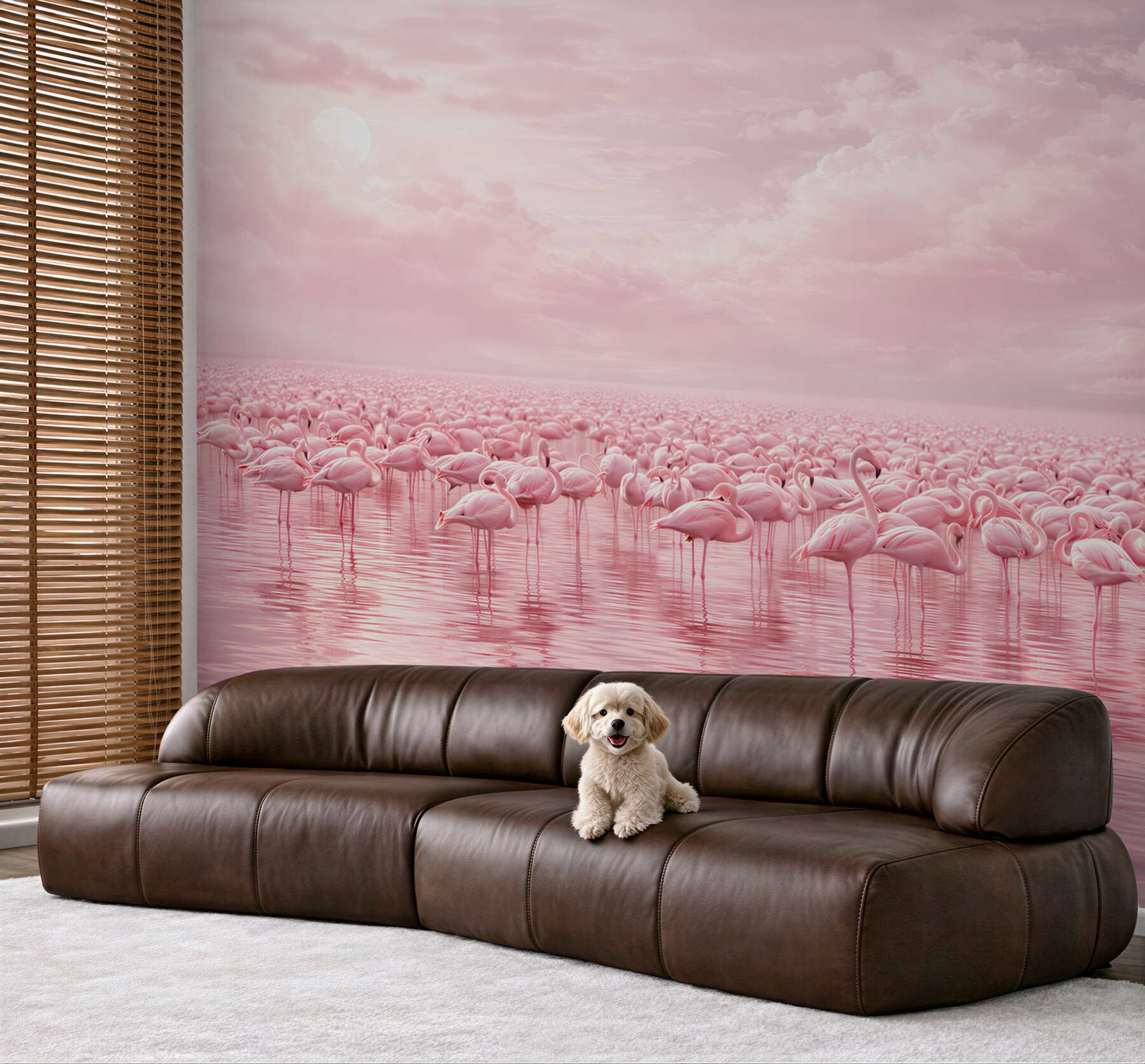 Fototapeta różowe flamingi na wodzie w pastelowym niebie