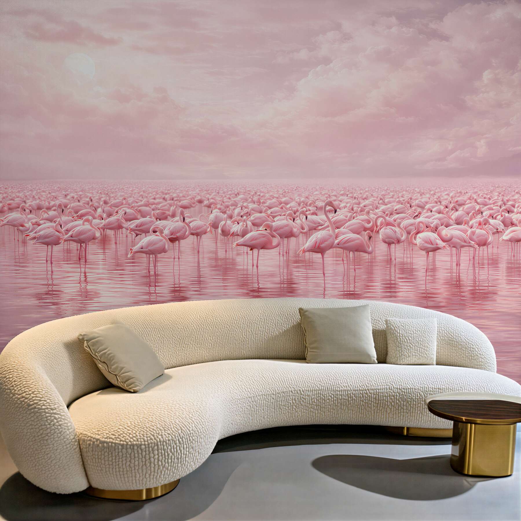 Fototapeta różowe flamingi na wodzie w pastelowym niebie