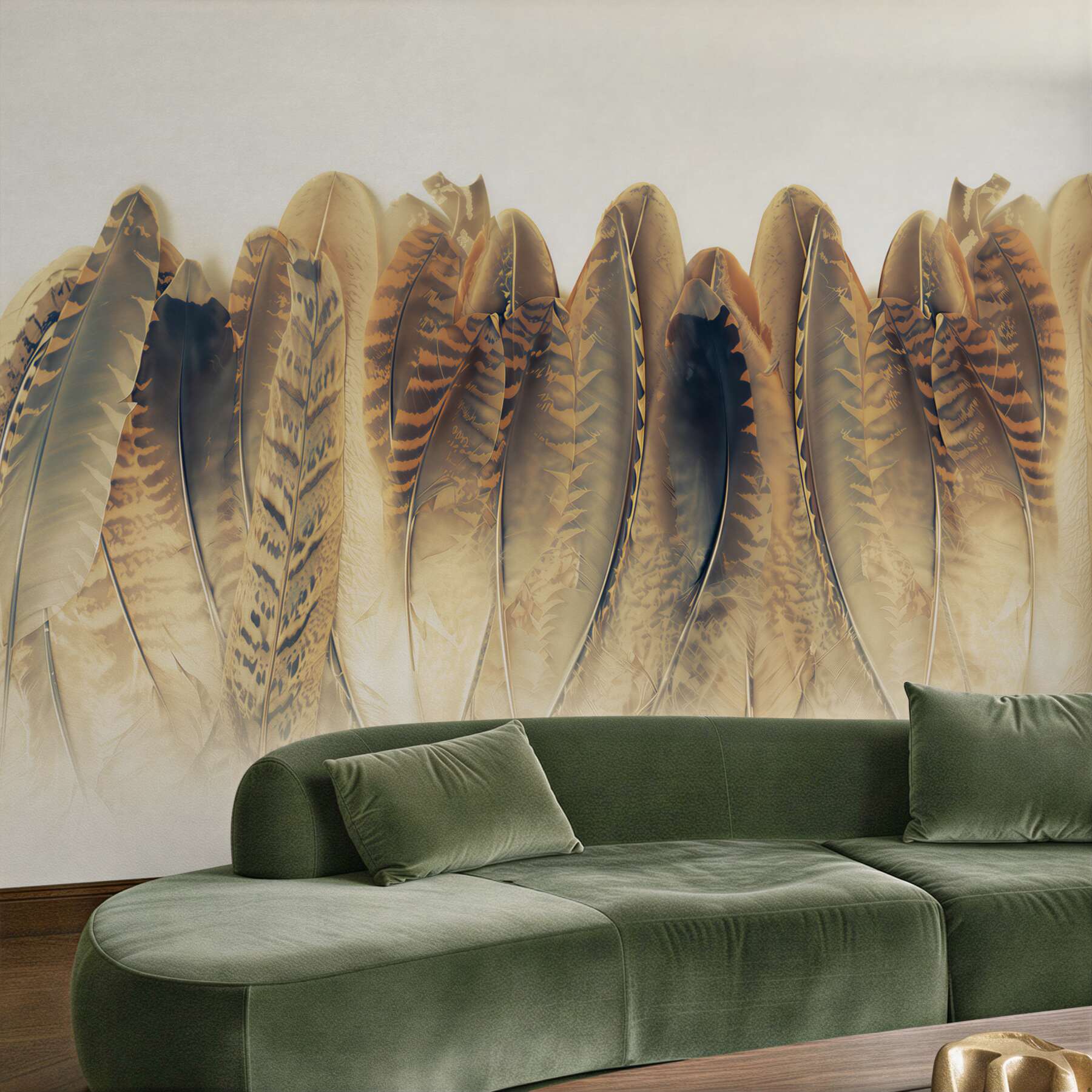Fototapeta pióra boho w beżowych odcieniach delikatna dekoracja wnętrza