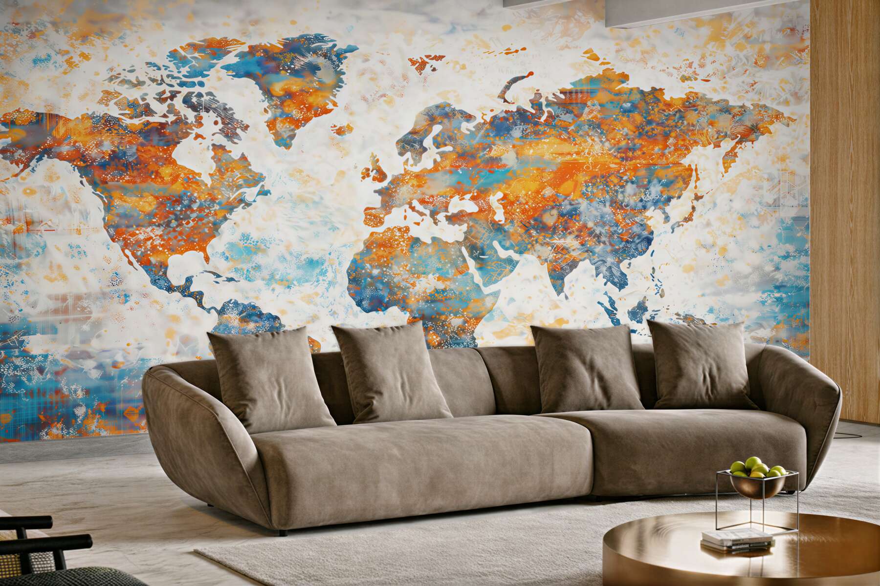 Fototapeta mapa świata niebiesko pomarańczowa nowoczesna do biura i salonu