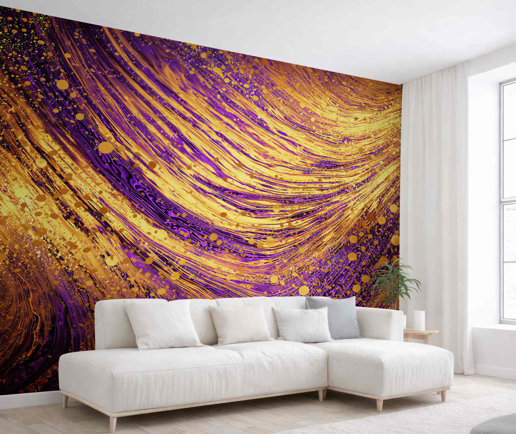 Fototapeta abstrakcja złoto fioletowa z płynnymi liniami glamour
