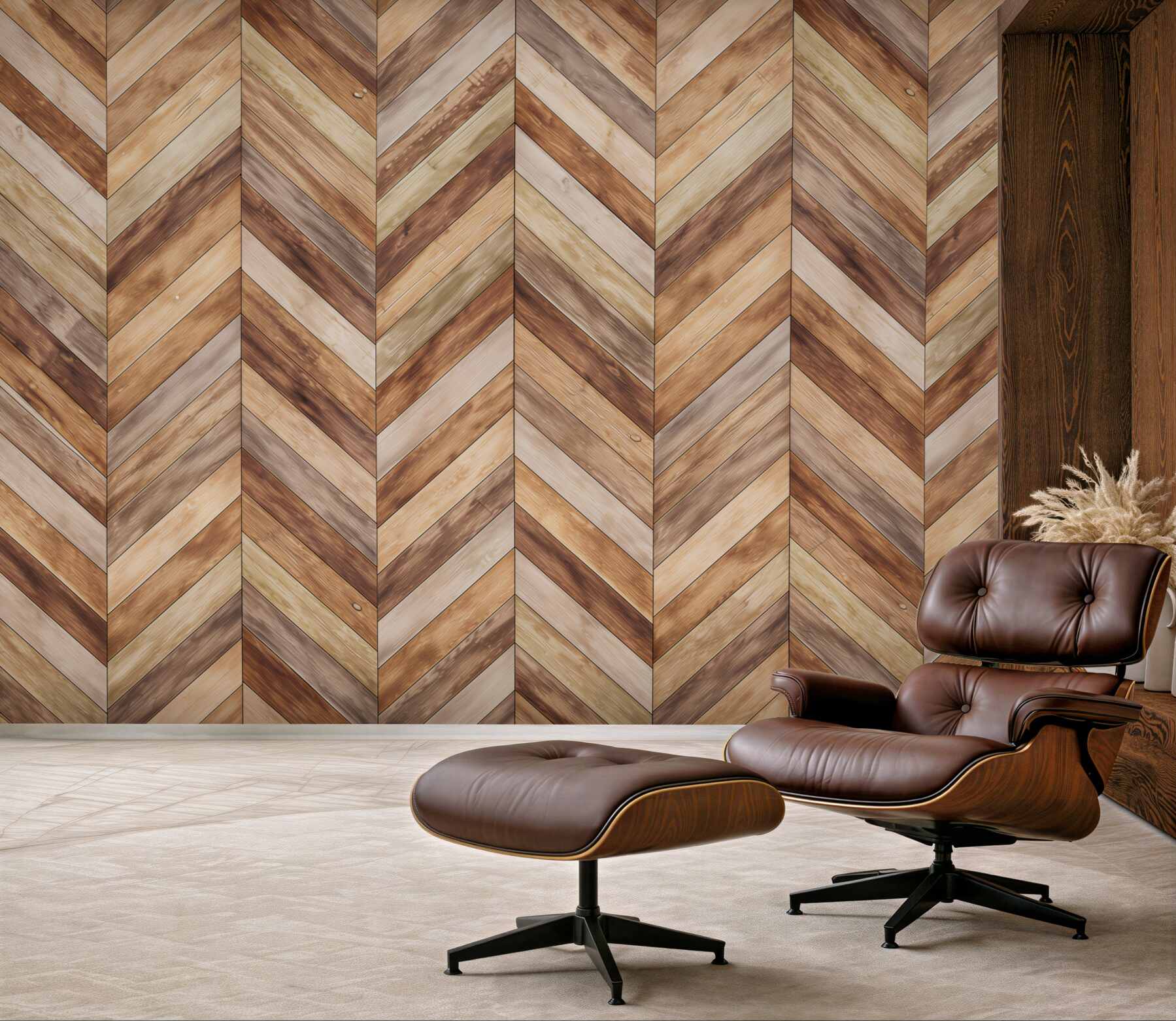 Fototapeta drewniana jodełka beżowo brązowa nowoczesny wzór ścienny