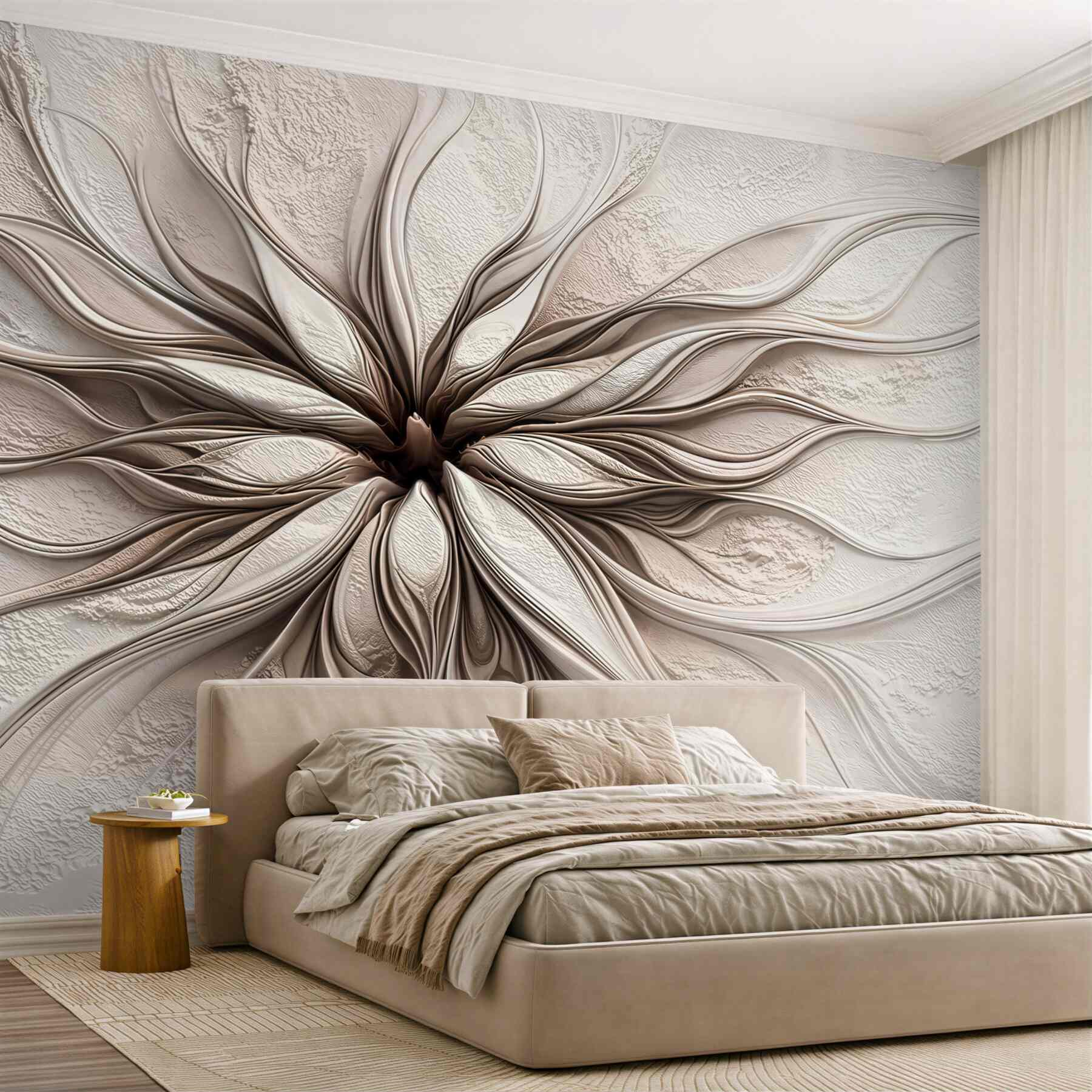 Fototapeta abstrakcyjny kwiat 3D beżowy elegancki do nowoczesnego salonu