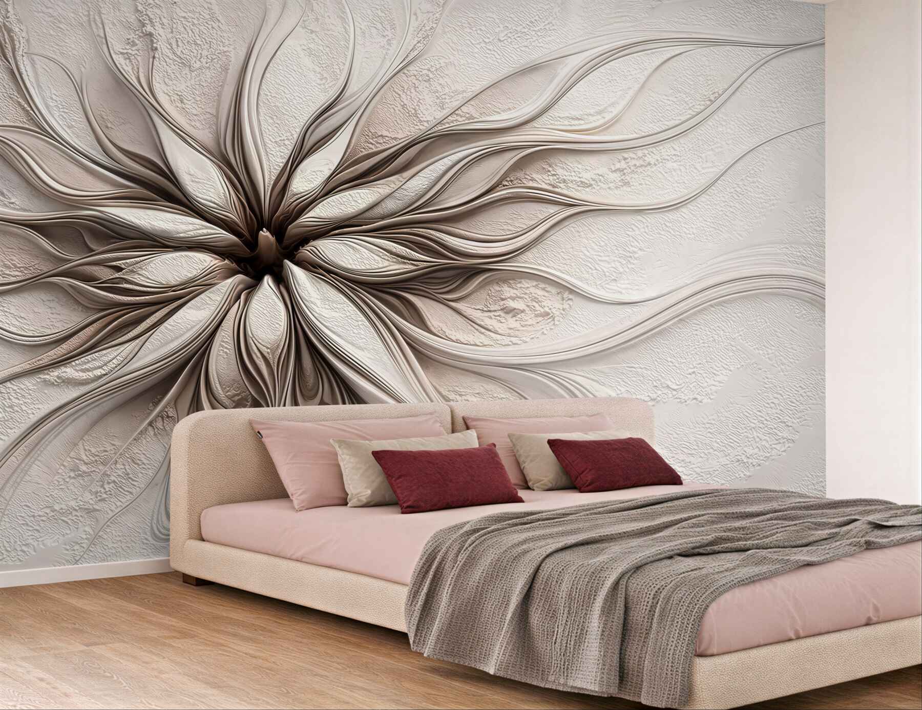 Fototapeta abstrakcyjny kwiat 3D beżowy elegancki do nowoczesnego salonu