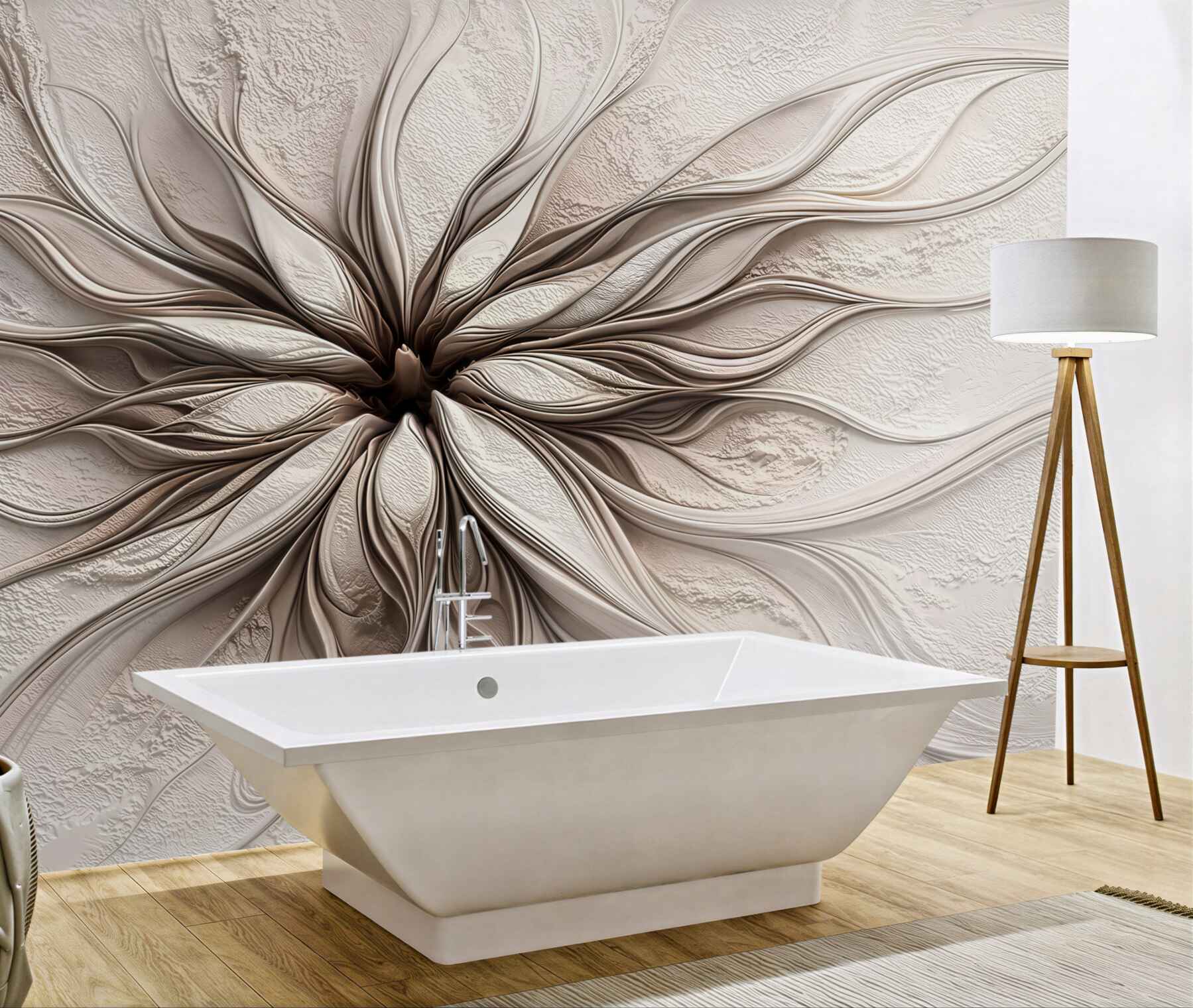 Fototapeta abstrakcyjny kwiat 3D beżowy elegancki do nowoczesnego salonu