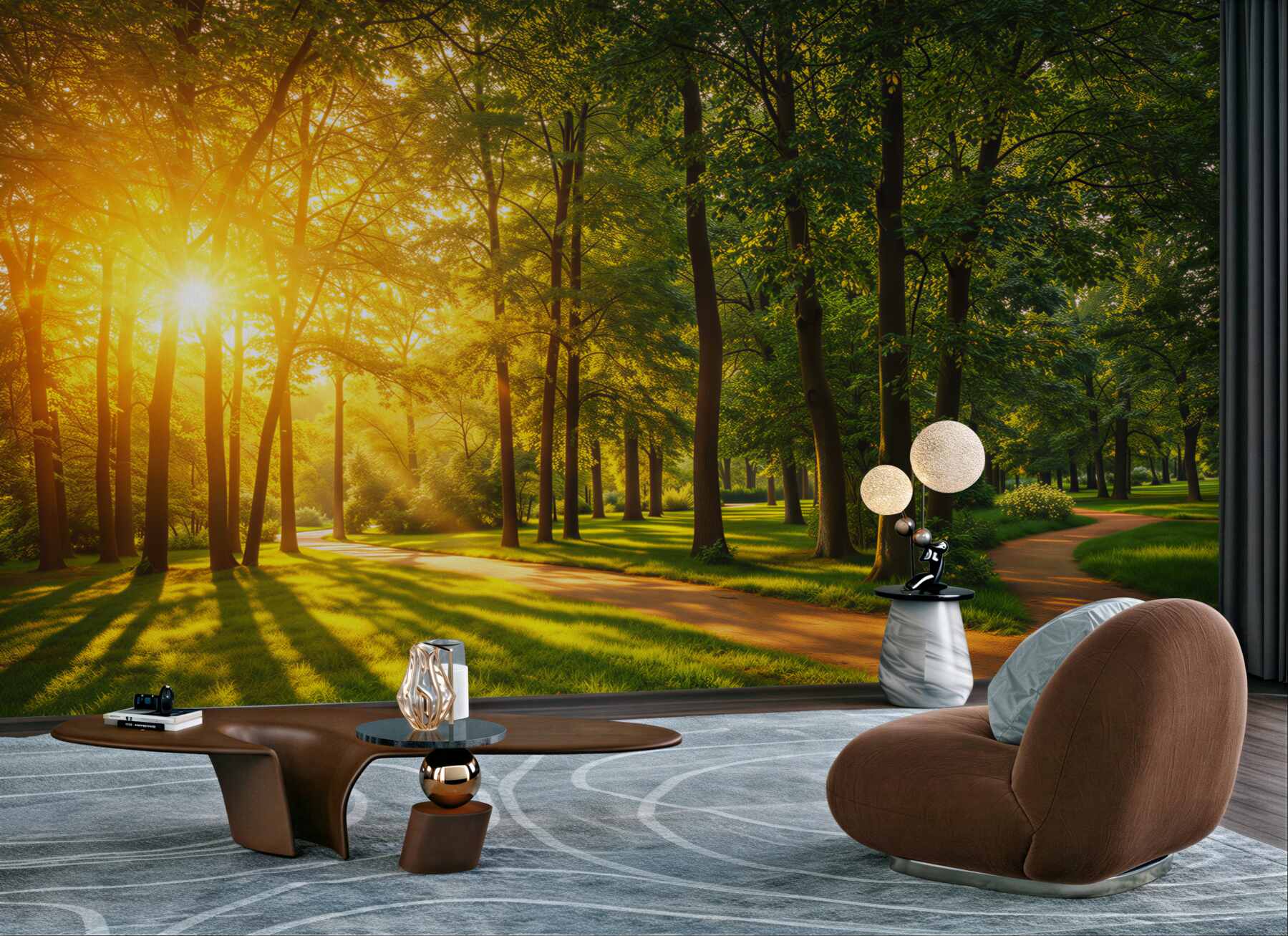 Fototapeta leśna ścieżka w promieniach słońca zielony park