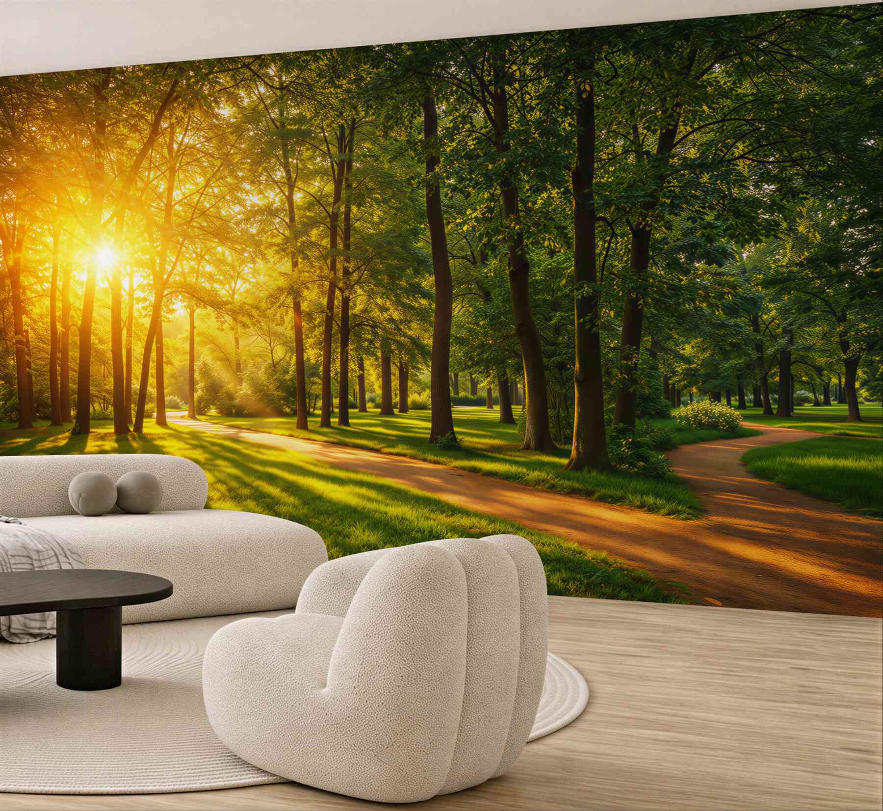 Fototapeta leśna ścieżka w promieniach słońca zielony park