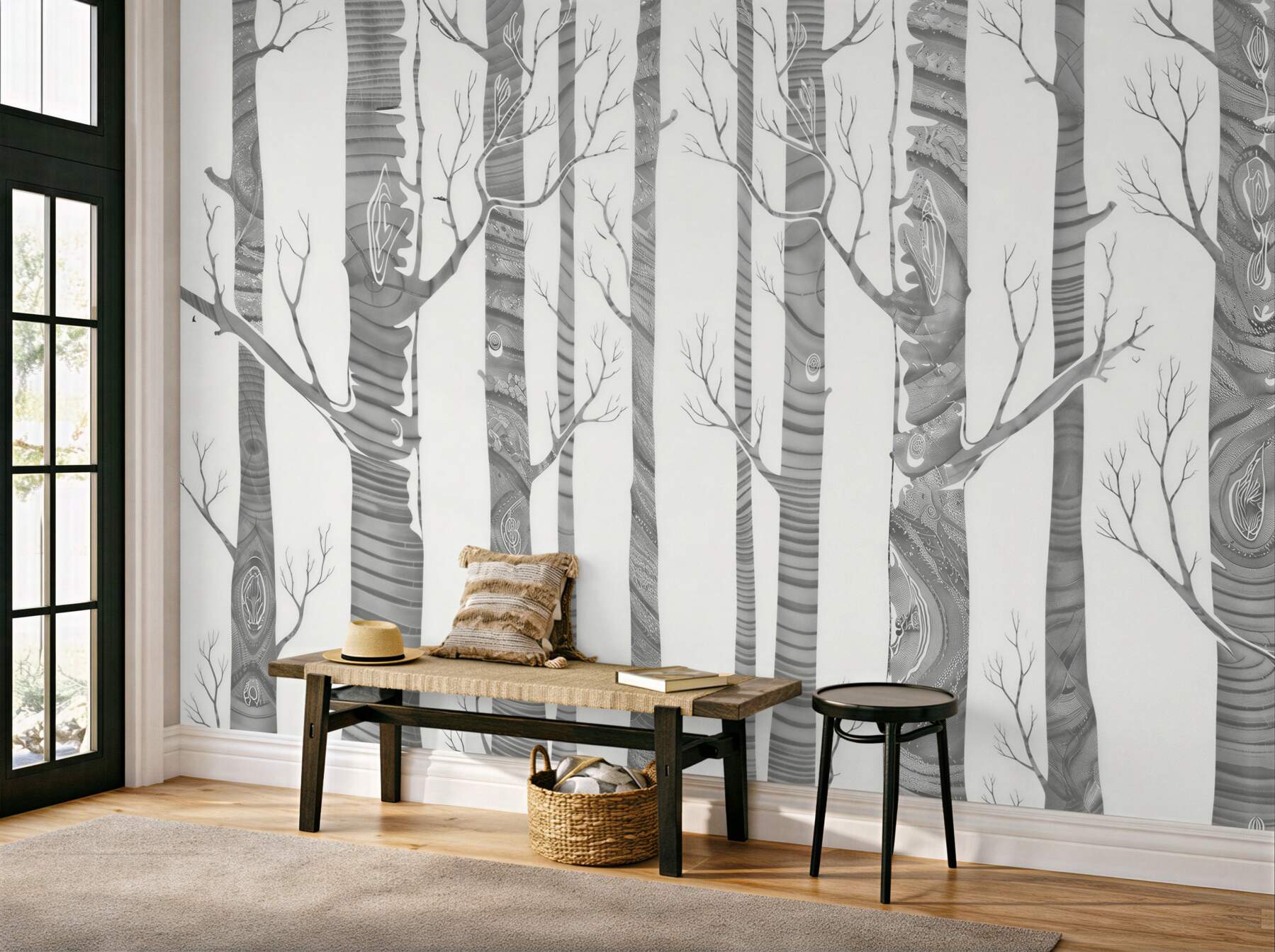 Fototapeta szare drzewa z dekoracyjnym wzorem nowoczesna minimalistyczna
