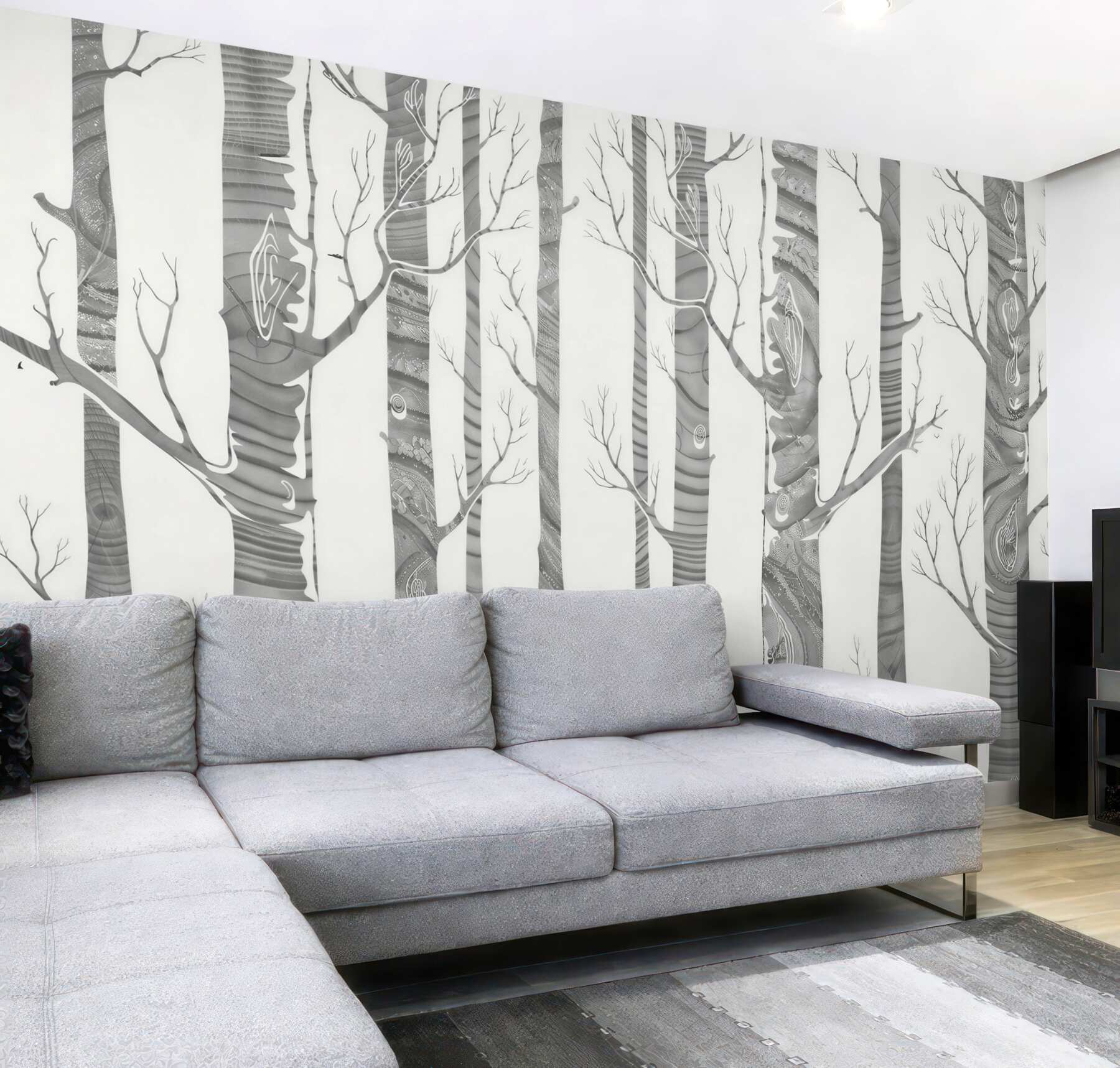 Fototapeta szare drzewa z dekoracyjnym wzorem nowoczesna minimalistyczna