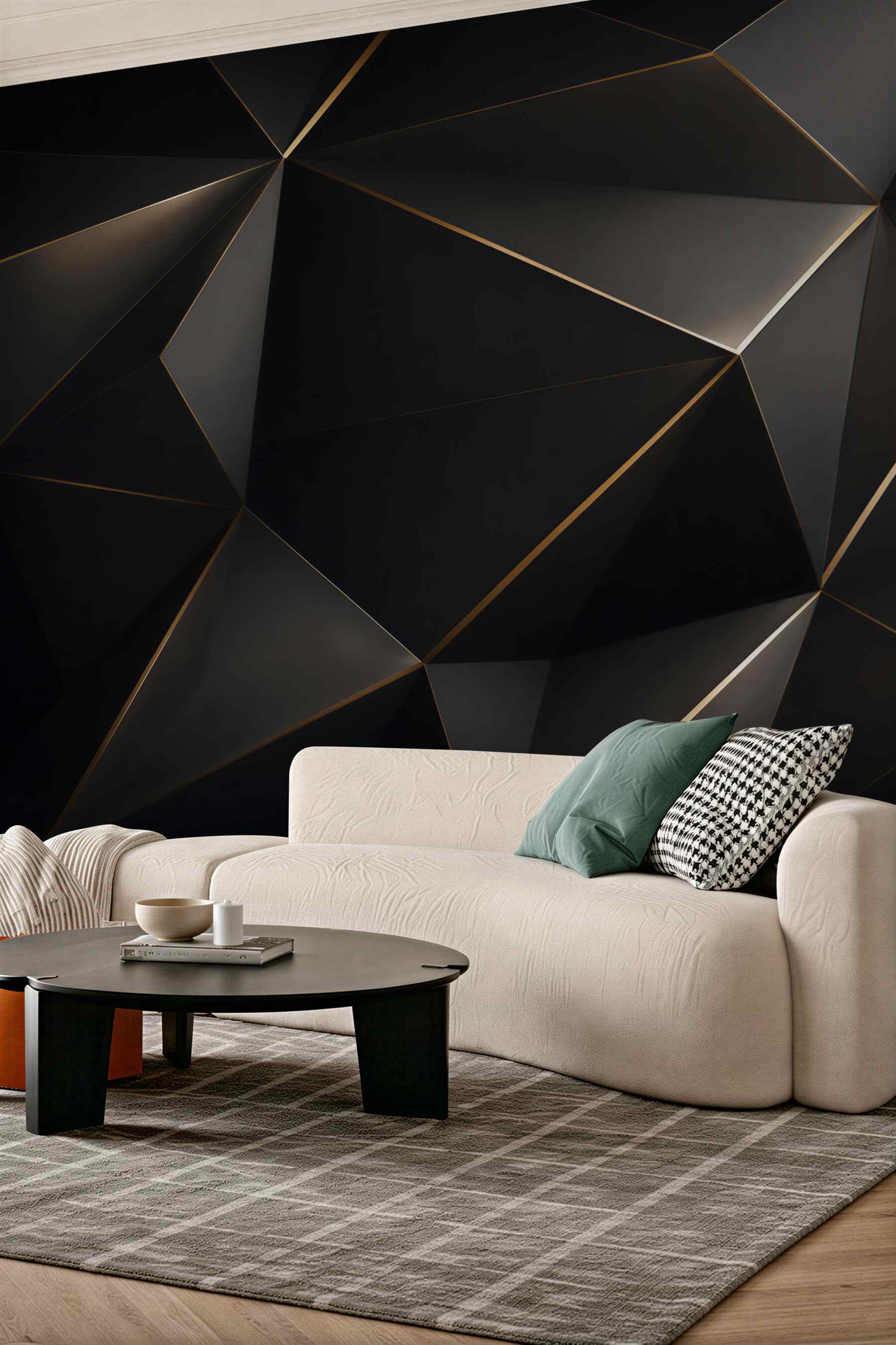 Fototapeta czarna geometria 3D ze złotymi liniami nowoczesna loftowa